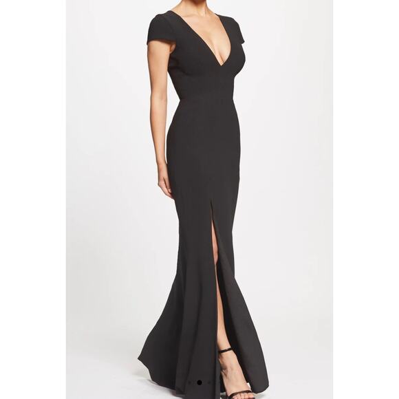 Dress The Population Karla XS Black Evening Formal Gown Long Slit V-Neck Dress - Picture 4 of 12